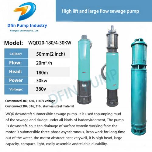 Wqd20-180/4-30kw Sewage Submersible Electric Pump Downdraft Type Compact Structure Low Noise Energy Saving Easy Maintenance